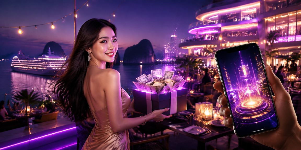 Điện thoại mở giao diện casino neon tại Vịnh Hạ Long
